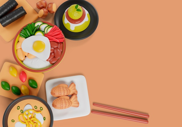 3d rendering of delicious asian food