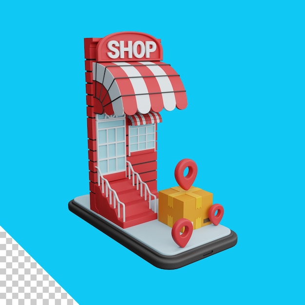 3d rendering delivery location on smartphone isolated useful for ecommerce or business online design