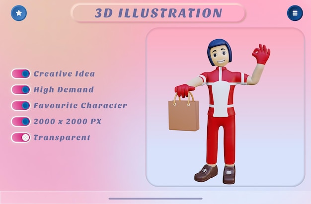 3d rendering delivery man riding deliver package