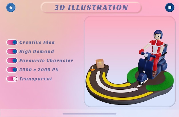 3d rendering delivery man riding motorcycle