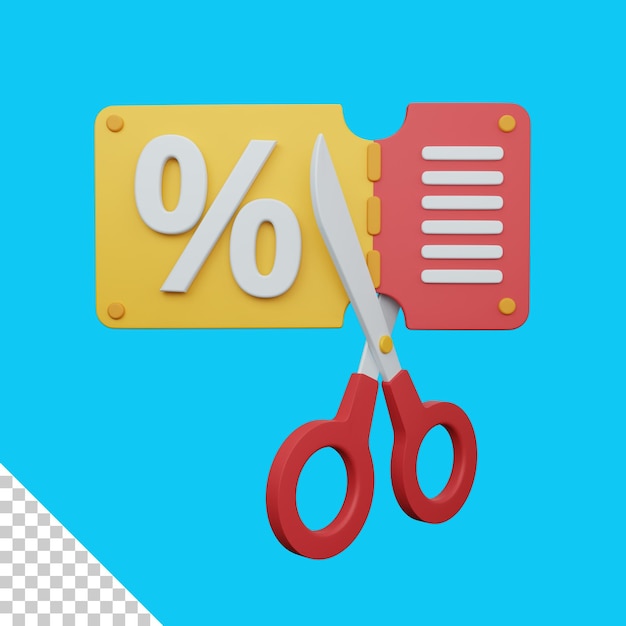 3d rendering discount voucher and scissor isolated useful for ecommerce or business online design