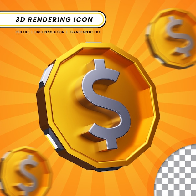 3d rendering dollar icon on golden dodecagon base