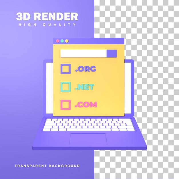 3D Rendering Domain Registration Concept With Domain Name.