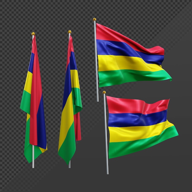 3d rendering east africa mauritius flag fluttering and no fluttering