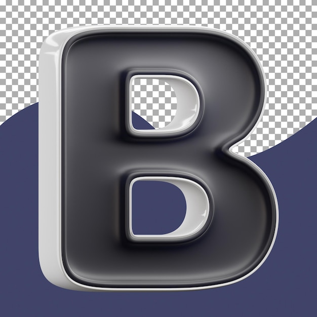 3D rendering of Elegant Black and White letter B 3d rendering on Transparent Background