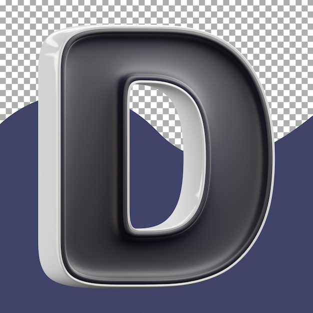 3D rendering of Elegant Black and White letter D 3d rendering on Transparent Background