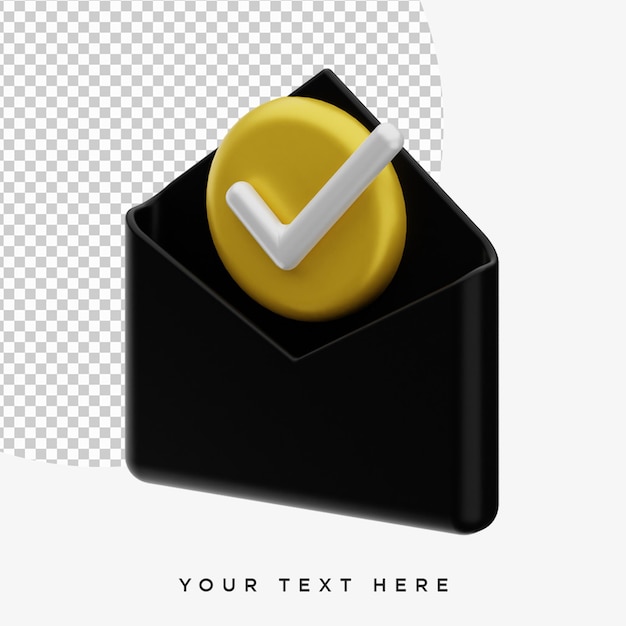 3d rendering email marketing icon with tick