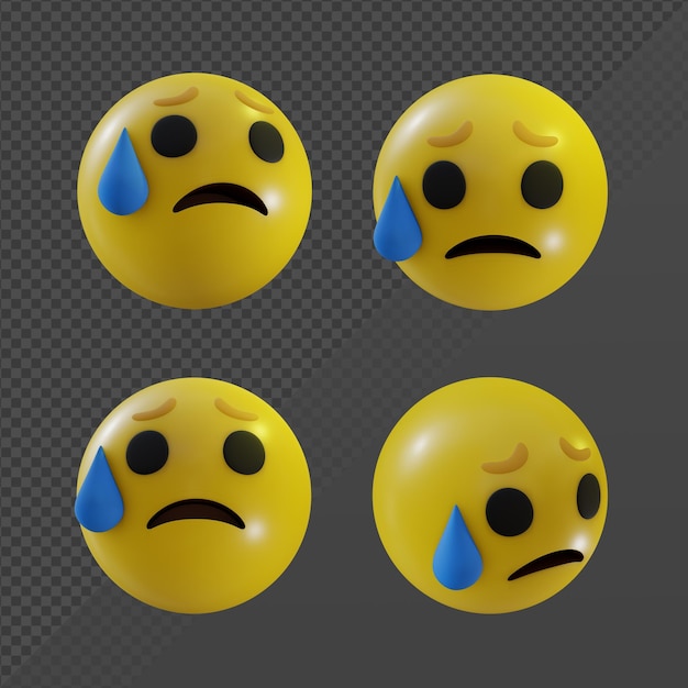 3d rendering emoji disappointed but relived face worried stress perspective view