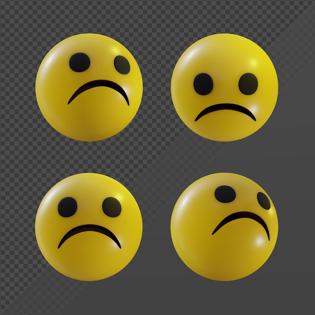 PSD 3d rendering emoji frowning face sad disapproval displeasure scowl perspective view