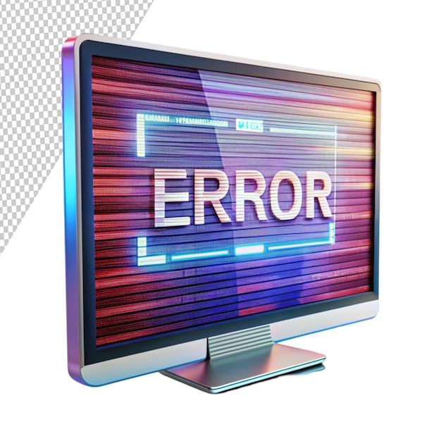 PSD 3d rendering error text with screen effects on transparent background