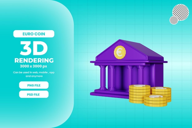 PSD 3d rendering euro coins bank illustration premium psd