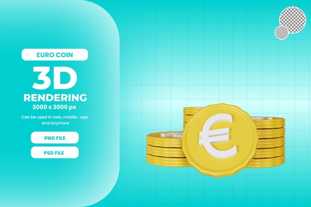 3d rendering euro coins stack illustration premium psd