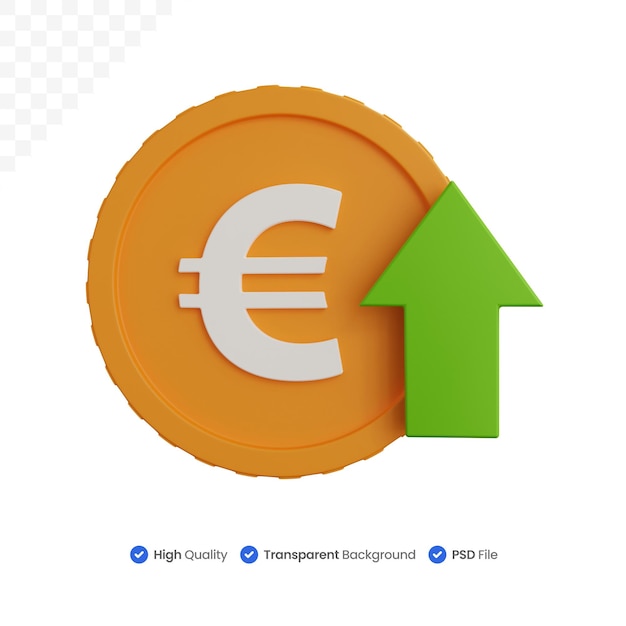 3d rendering euro coins with up arrow isolated