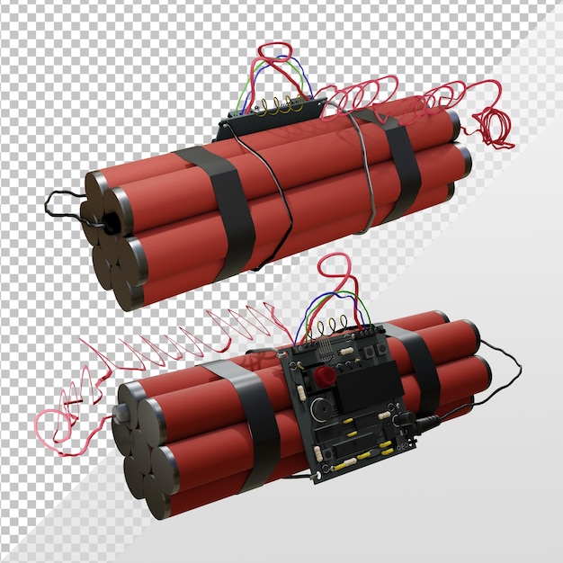 3d rendering of explosive assembled time bomb perspective view