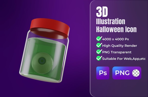 3d rendering of eyes in a jar halloween icon