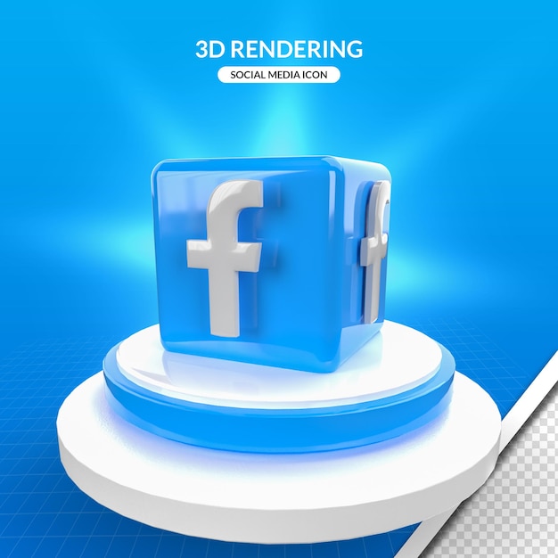 3d rendering facebook social media icon on blue background