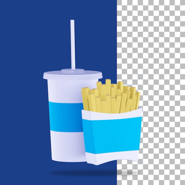 3d rendering of fast food french fries and soda cup