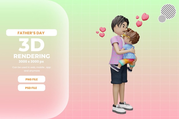 3d rendering father and son with love illustration premium psd