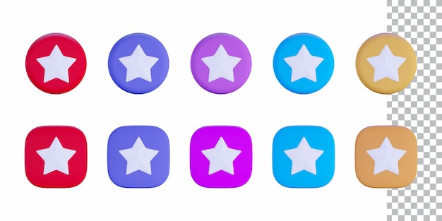 3d rendering favorite star popular button collection