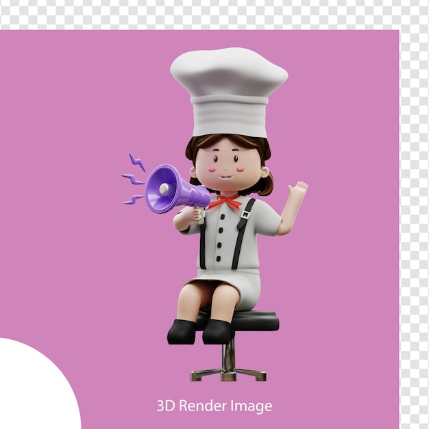 3d rendering female chef holding megaphone