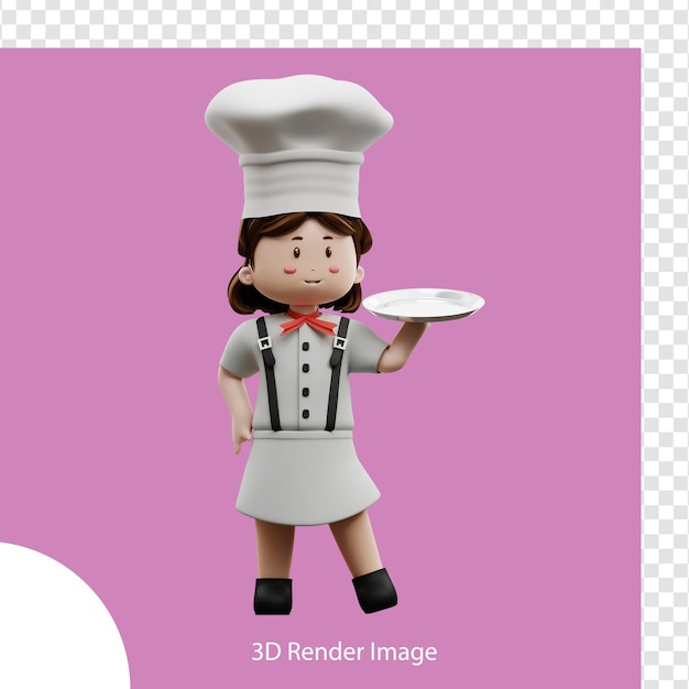 3d rendering  female chef holding plate