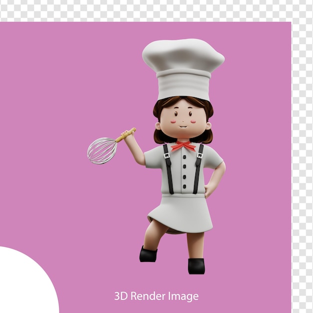 3d rendering female chef holding shaker wire