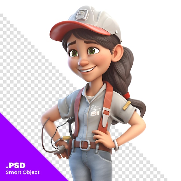 3D rendering of a female construction worker with a helmet and goggles PSD template