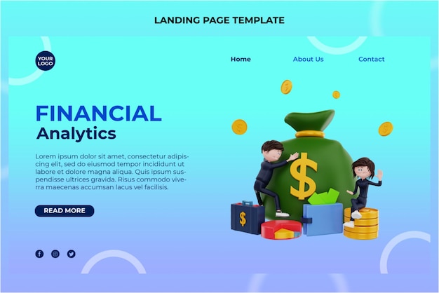 3d rendering finance character illustration landing page template premium psd