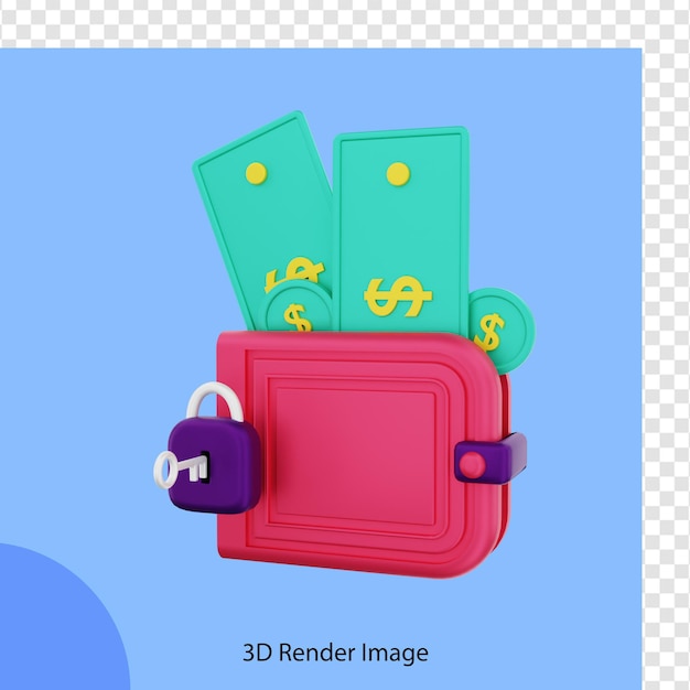 3d rendering finance  wallet with lock protection where to keep money