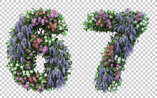 3d rendering flower garden number 6 and number 7 isolated