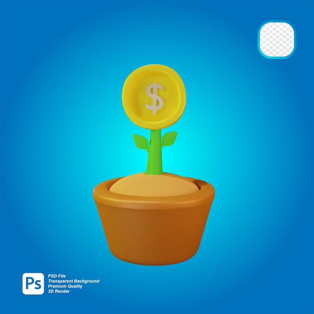 3D rendering of flower pots in the form of money coins