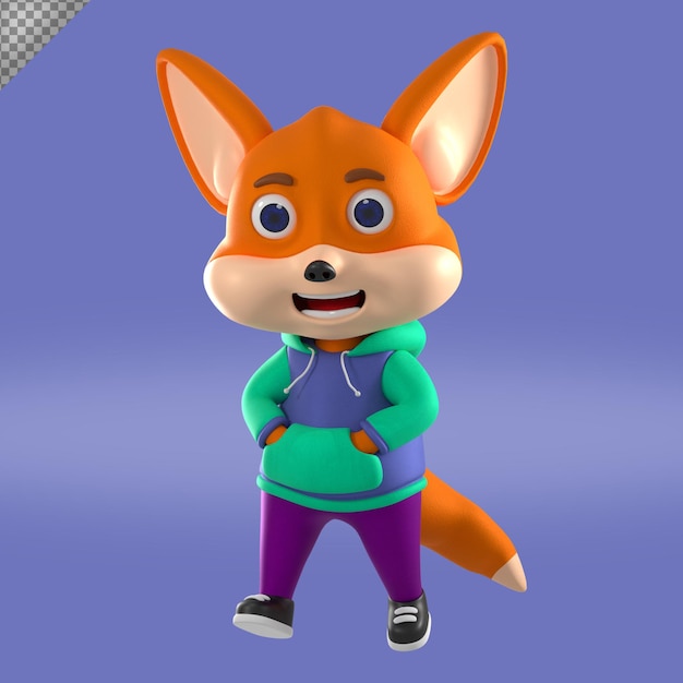 3D Rendering Fox Cartoon Character Illustration Premium PSD