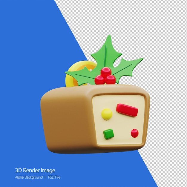 3d Rendering of Fruitcake for Christmas holiday icon isolated.