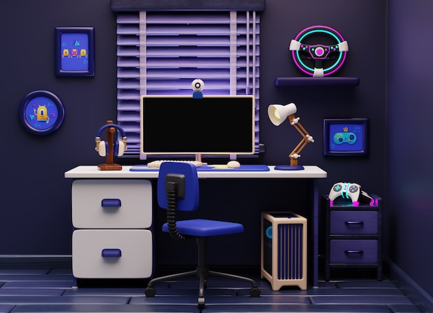 PSD 3d rendering of gamer room illustration