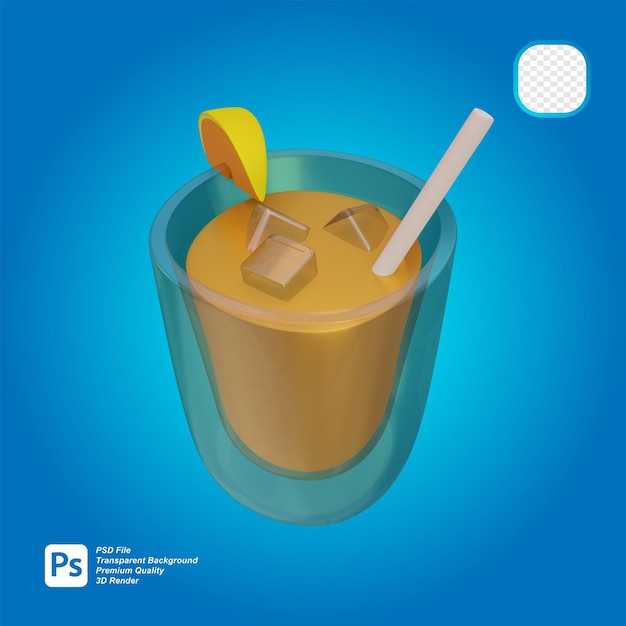 3D rendering of a glass filled with orange juice