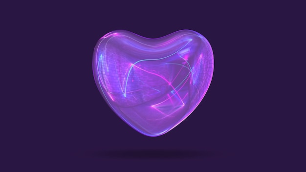 3d rendering of glossy heart isolated on purple background