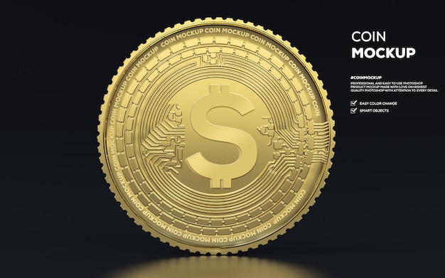 3d rendering of gold coin mockup