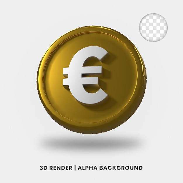 3d rendering of gold euro coin with glossy effect isolated. Useful for business or e-commerce project illustration.