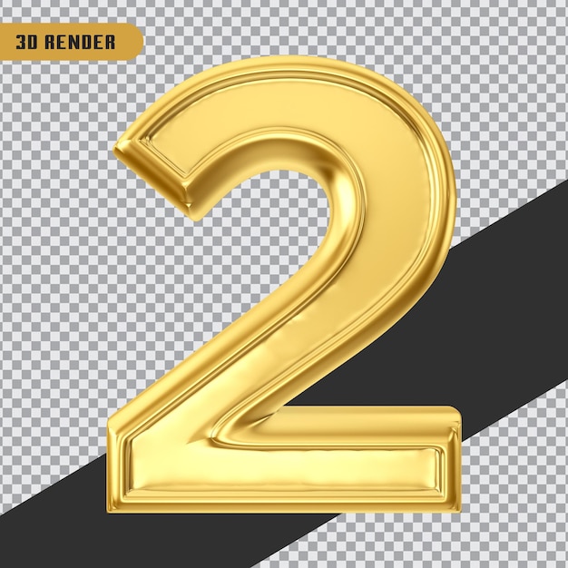 3d rendering gold number 2 isolated