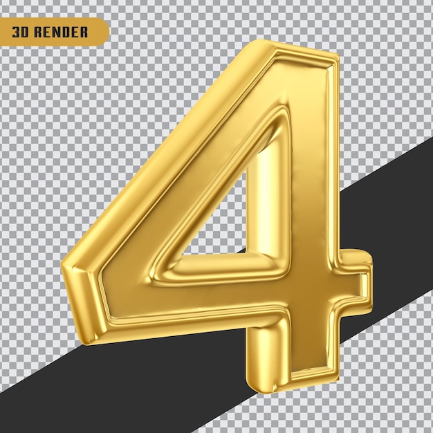 3d rendering gold number 4 isolated