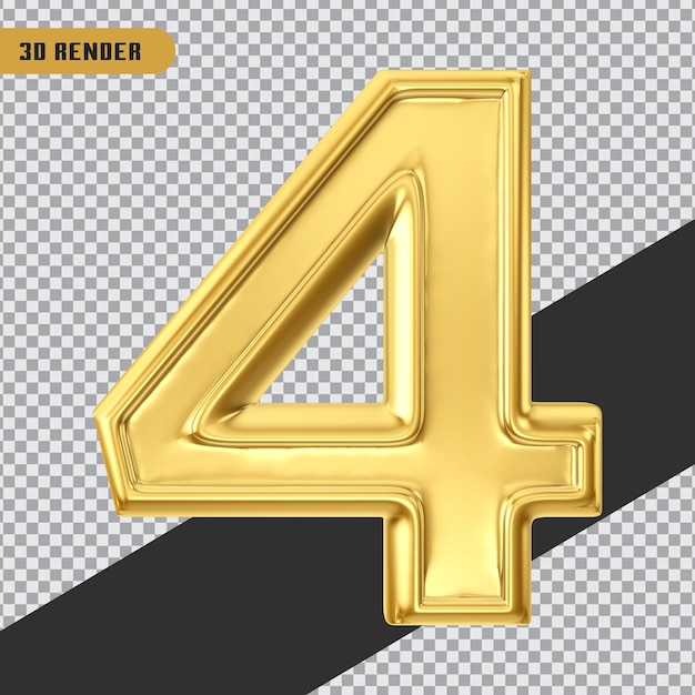 3d rendering gold number 4 isolated