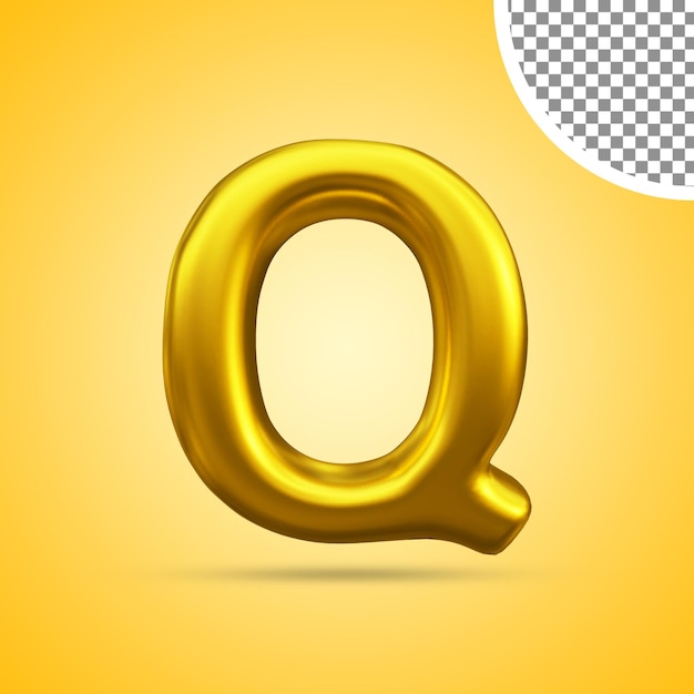 3d Rendering Of Gold Text Effect Capital Letter Q