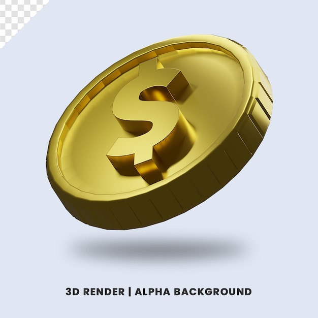 3d rendering of golden dollar coin with glossy effect isolated. Useful for business or e-commerce illustration.