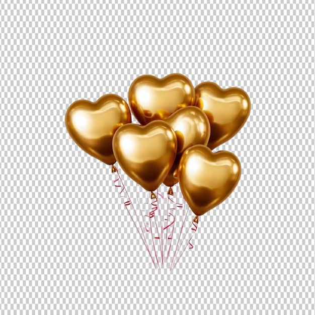 A 3d rendering of golden love balloon confetti floating decoration with colorful paper shoots