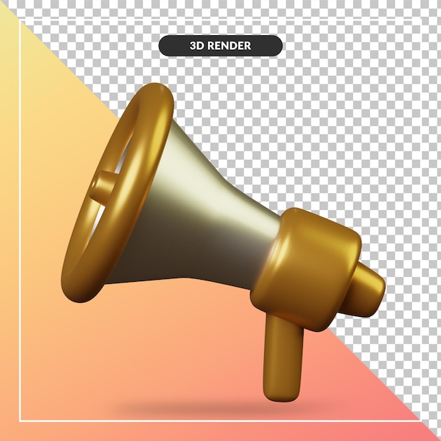 3d rendering of golden megaphone icon isolated