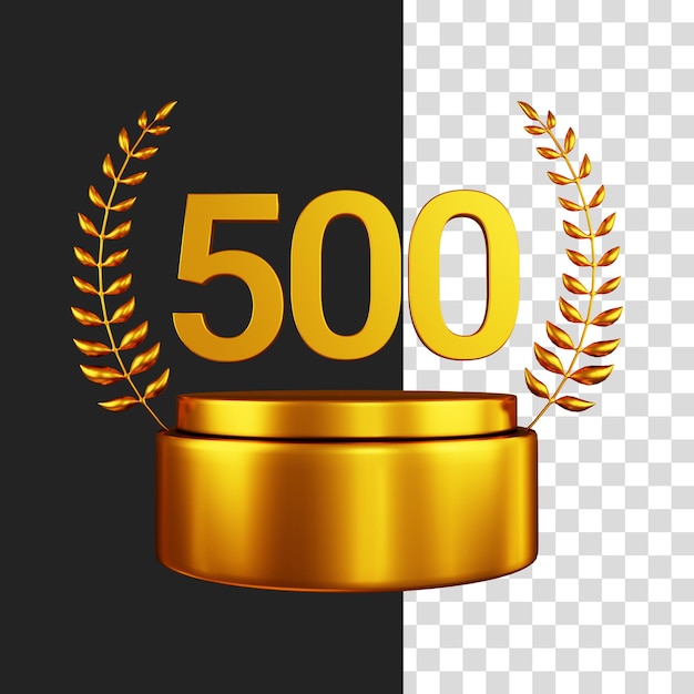 3D rendering of golden number five hundred and wheat as a trophy