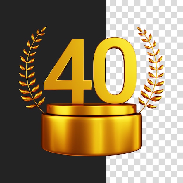 3D rendering of golden number forty and wheat as a trophy