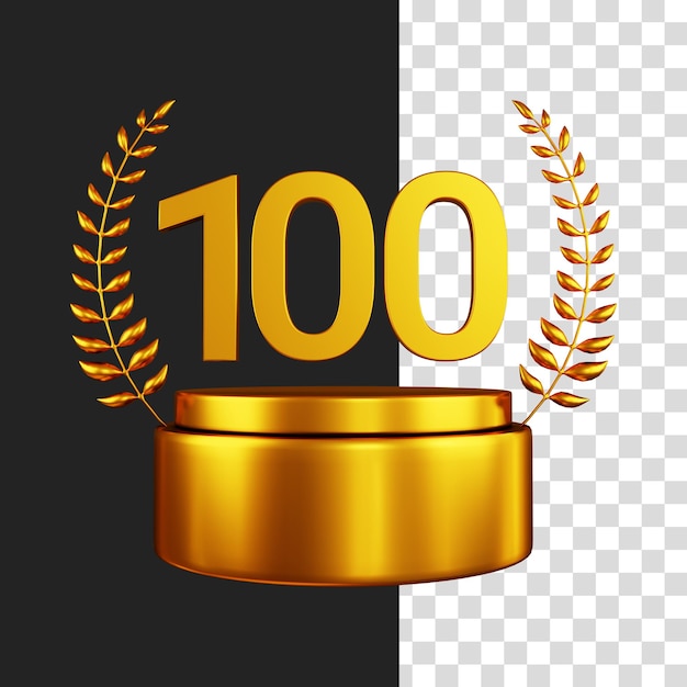 PSD 3d rendering of golden number one hundred and wheat as a trophy