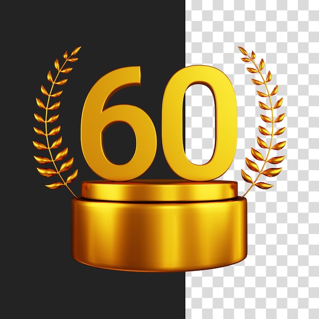 3D rendering of golden number sixty and wheat as a trophy