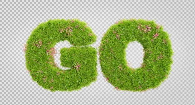 PSD 3d rendering of grass letters alphabetthe word go